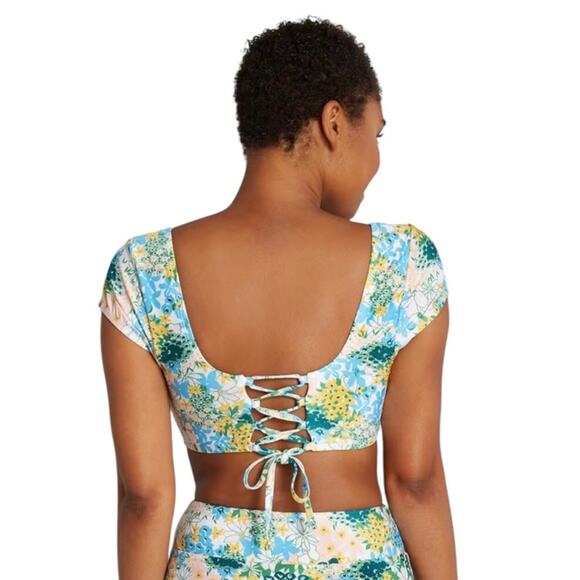 ModCloth NIP Amari Retro Bohemian Vibes Yellow Blue Floral Crop Bikini Top XS - Picture 13 of 15